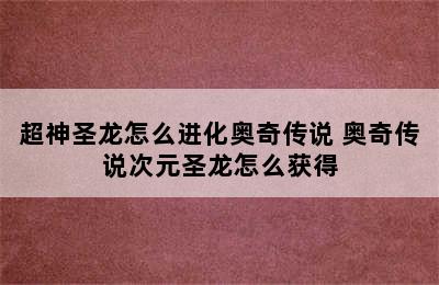 超神圣龙怎么进化奥奇传说 奥奇传说次元圣龙怎么获得